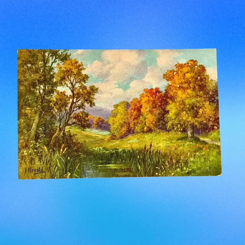 Vintage Autumn Countryside Scene Artist F. Arnold DB Postcard, Unused