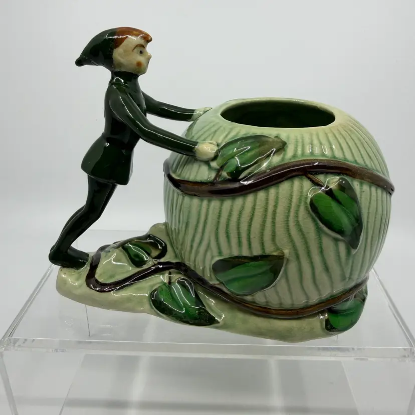 Vintage Green Pixie Elf Figurine W Orb Planter L Batlin & Son Japan 6.5”L