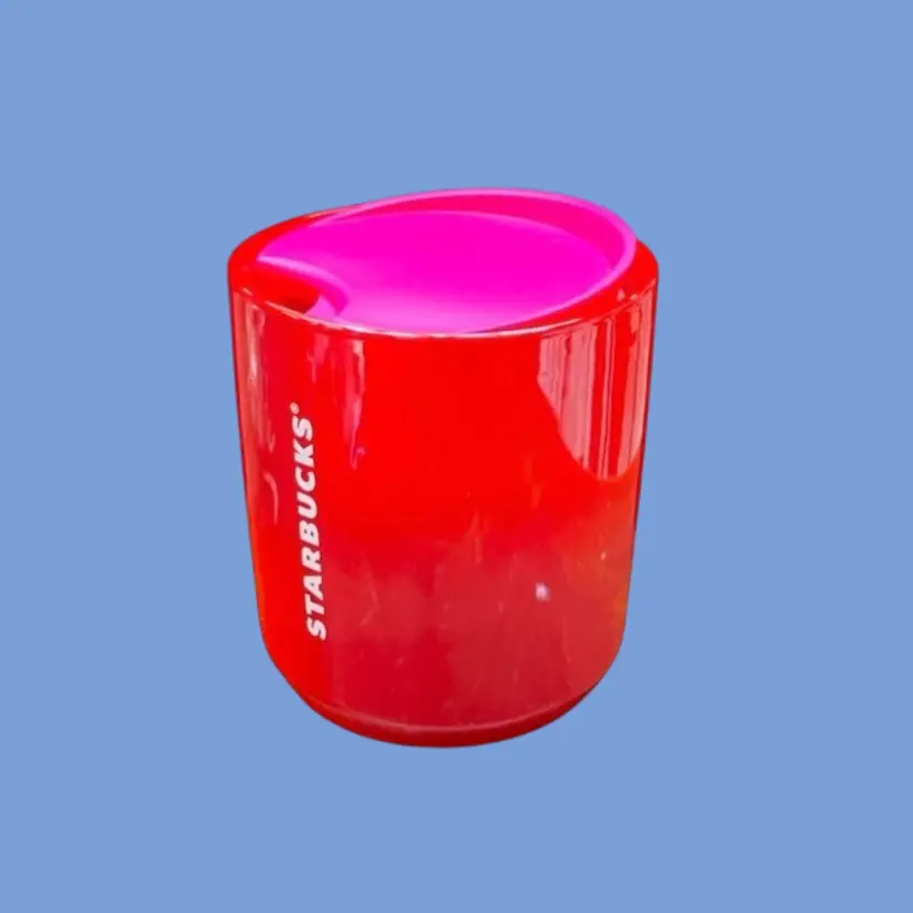 #154- Coffee Mug Starbucks Holiday 2021 Red Ombré Pink Travel Cap Christmas Series