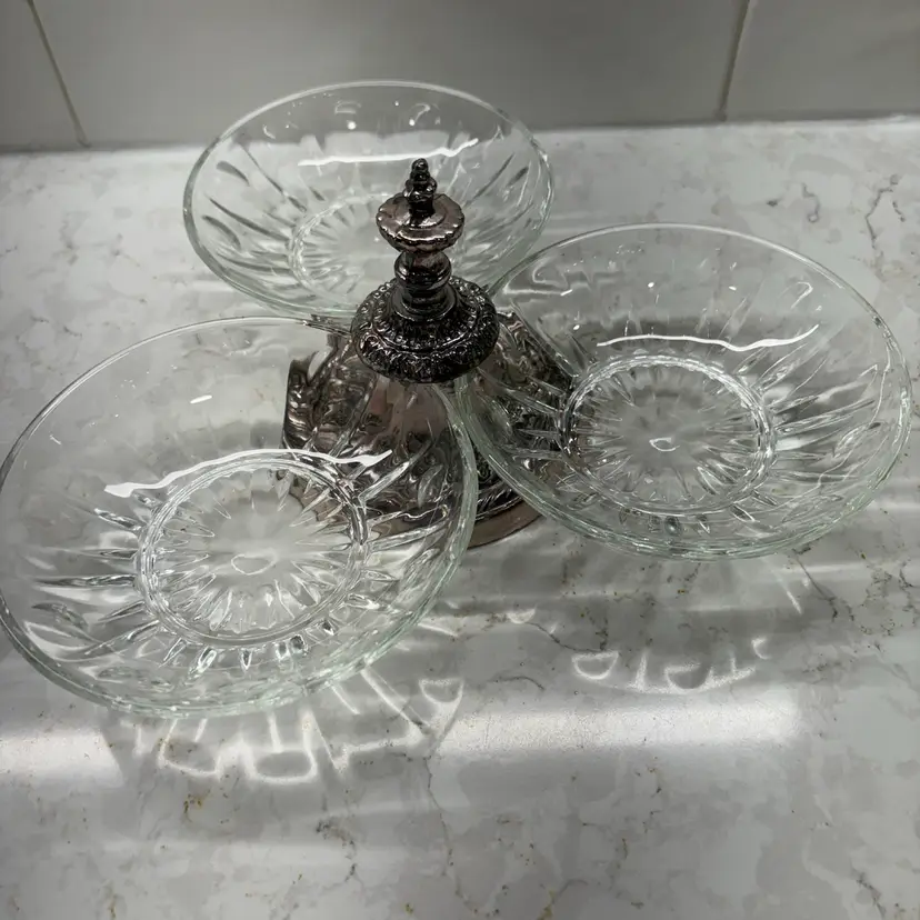 Vintage 3 Bowl Condiment Server Set