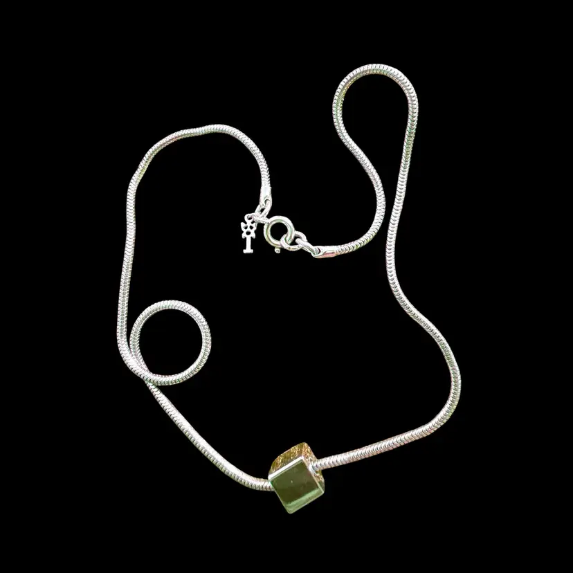 Trifari Silver Tone Sliding Square on a 14” Snake Chain Necklace