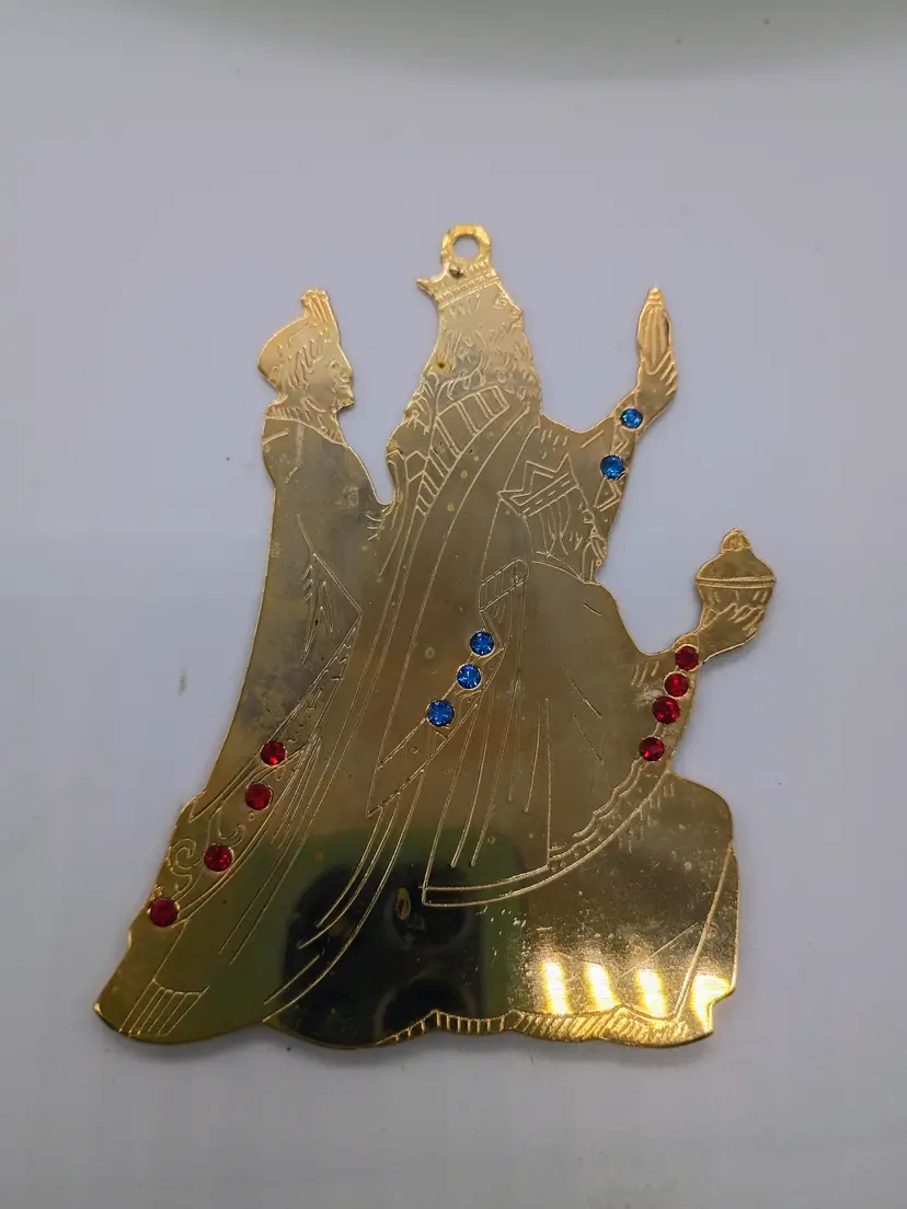 Vintage Gloria Duchin 1992 Bejeweled Brass 3 Kings / Wise Men Ornament