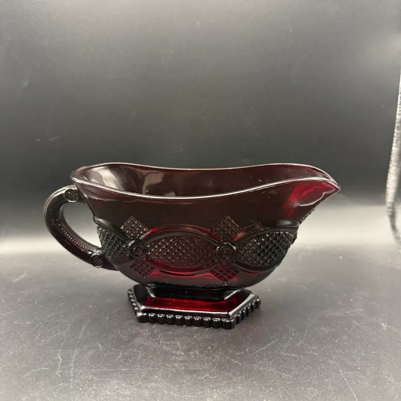 Vintage Avon 1876 Cape Cod Collection Ruby Red Footed Gravy Boat