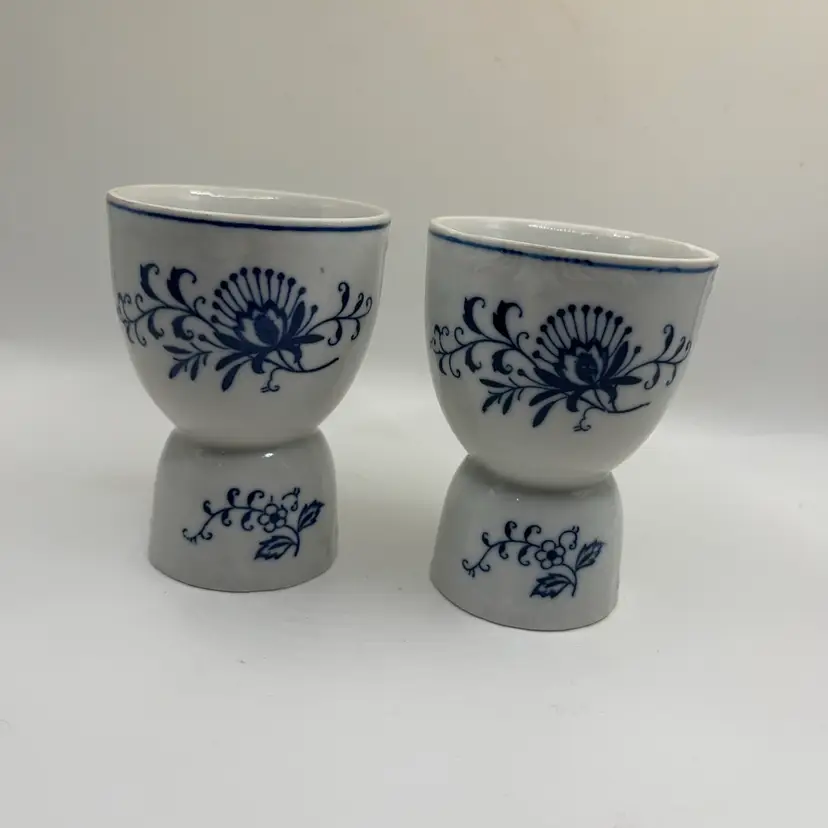 1957 Blue Dresden Double Egg Cups. Copyright 1957 From Spinx Import Company. Set Of 2