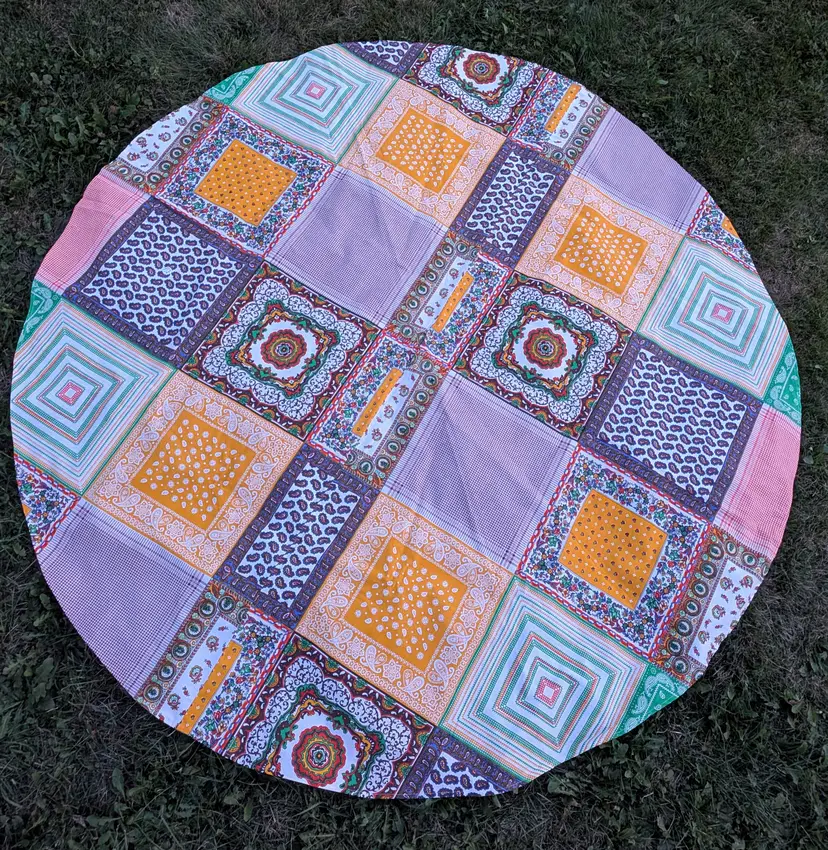 HANDMADE SEWN ROUND PATCHWORK STYLE TABLE CLOTH