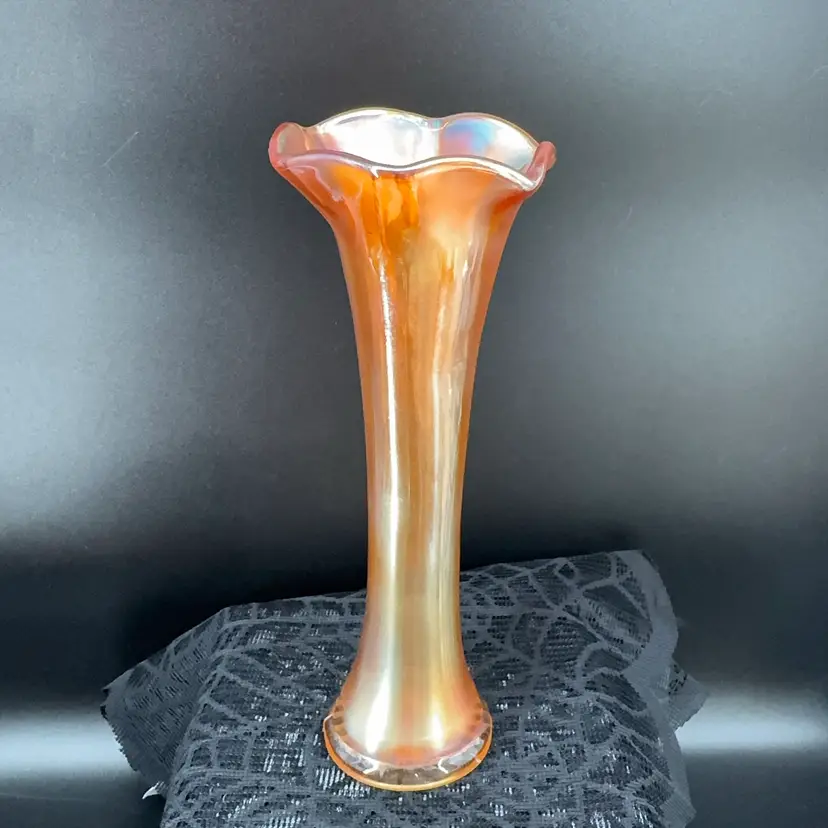 9.5” Marigold Carnival Glass Vase
