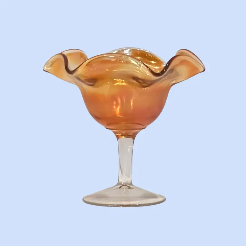 #401- Vintage Fluted Compote Bowl Marigold Iridescent Carnival Glass Candy or Bon-Bon Dish