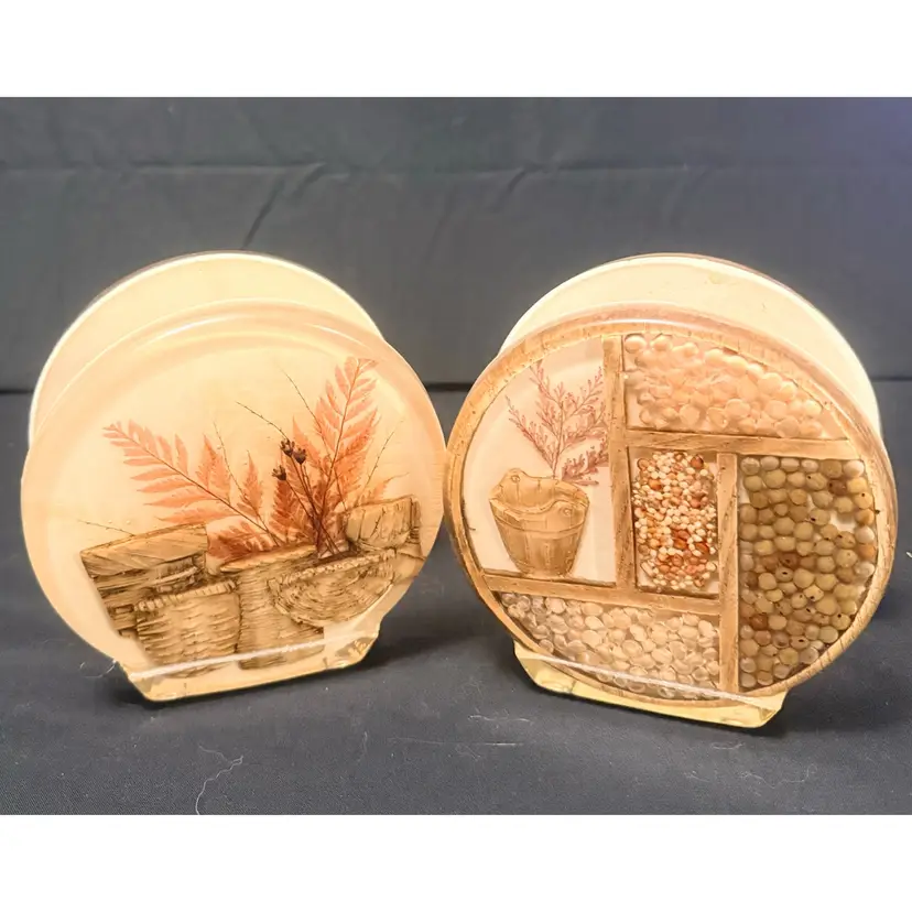 Vintage Set Of 2 MCM Lucite Napkin  Letter Holder MCM Dry Wheat Beans 1970s