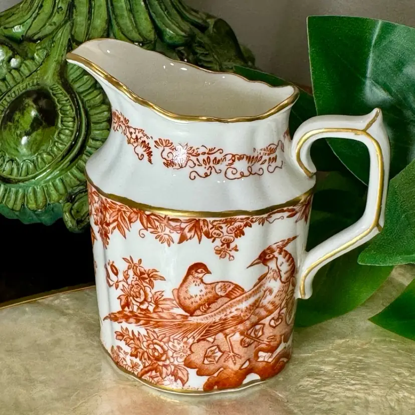 😻 Miniature Royal Crown Derby Bone China Bird & Floral Creamer Pitcher Gold Trim 3.5”