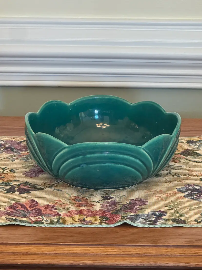 Shawnee Pottery Teal Scalloped Serving Bowl