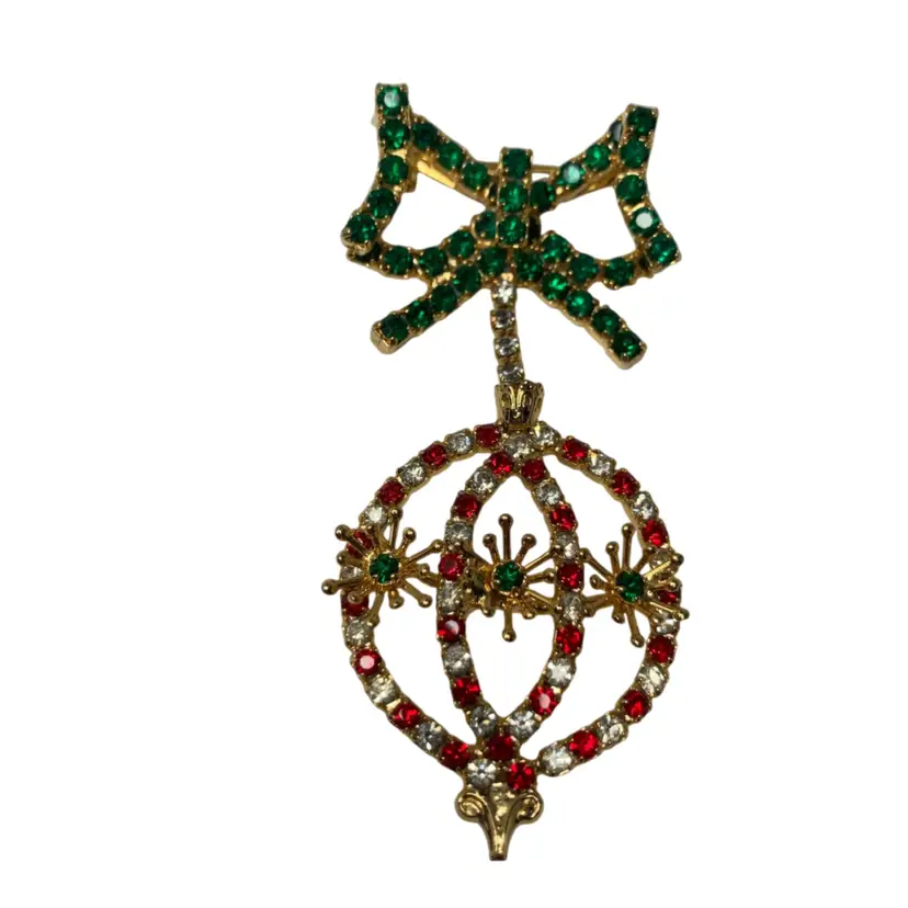 Articulated Rhinestone Christmas Brooch! Gold Tone! 2 3/4” Drop!