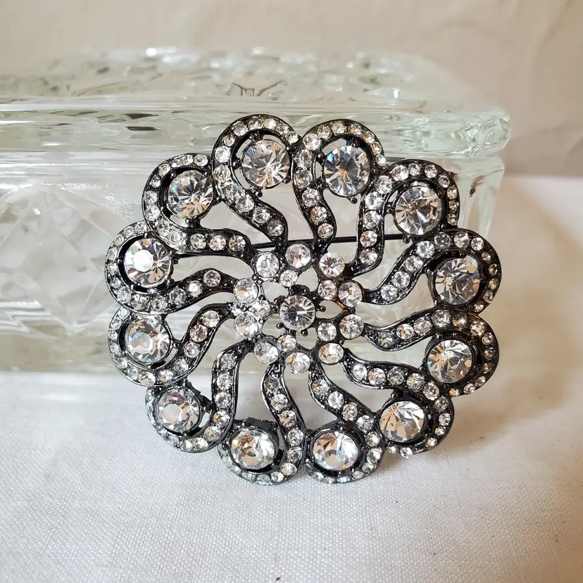 Crystal Rhinestone Large Round Brooch Pin