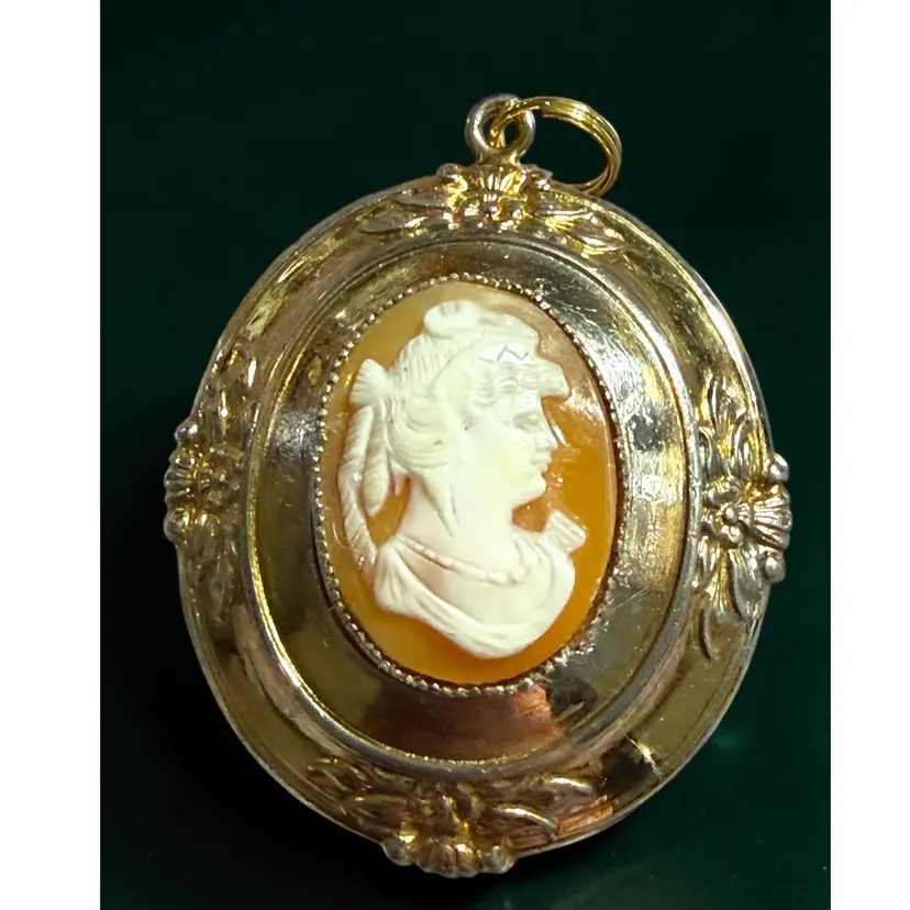 Large Carved Shell Cameo Locket 1.75” x 1.5” - Signed Coro