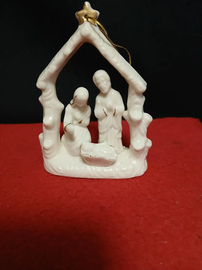 Vintage Ceramic Nativity Scene Ornament