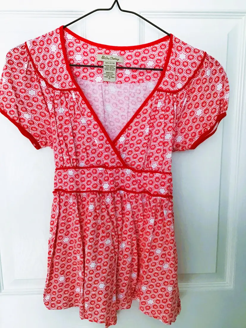 One Clothing Junior Y2K V Neck Short Sleeve Orange/White w Back Tie M