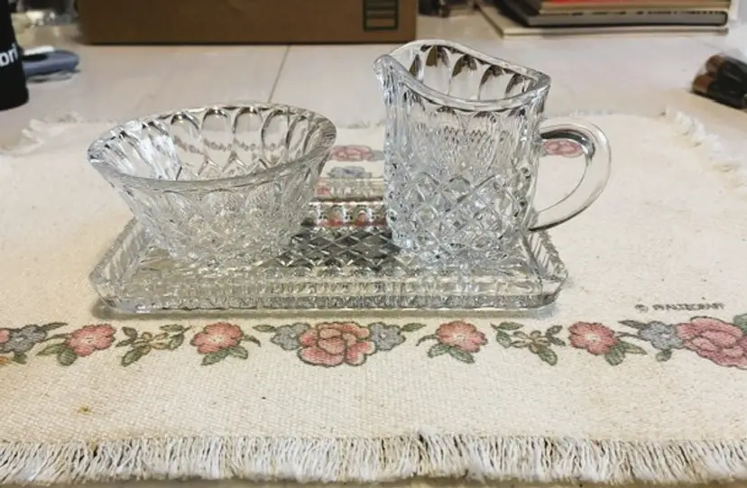 Glass Creamer and Sugar Set with Tray Clear