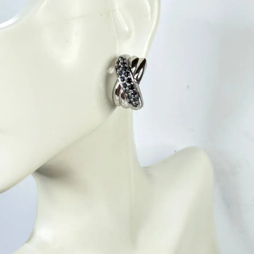 Milor Italy Sterling Silver Blue Sapphire Criss Cross Omega Earrings JR2156