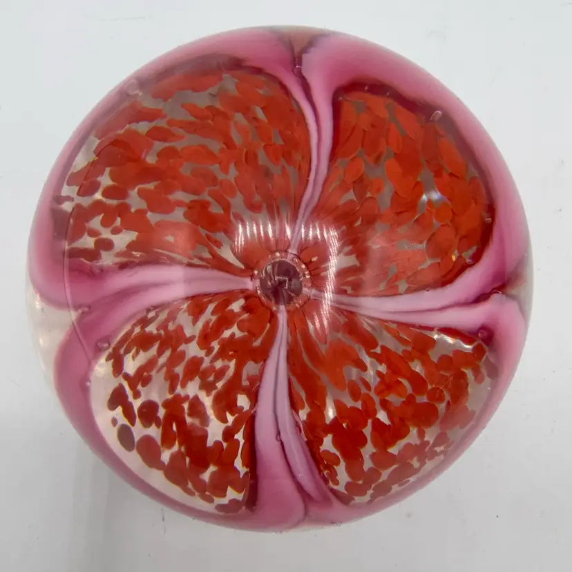 Fratelli Toso Murano Large Pink & Orange Flower Paperweight