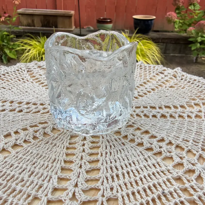 🐞Vtg MCM Clear Ice Glass Taper Candle Holder  1970s