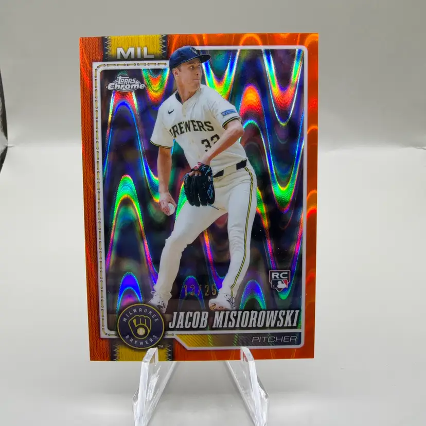 2026 Topps Chrome Jacob Misiorowski Orange Ray Wave 13/25 Milwaukee Brewers