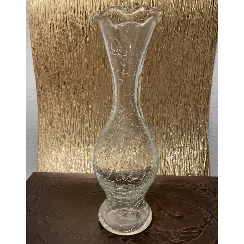 🎉Hand-blown Clear Crackle Glass Bud Vase