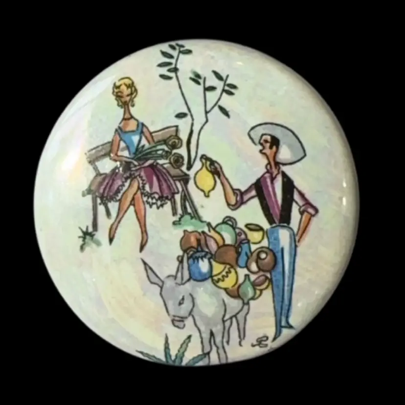 Mid-Century Mediterranean Design Ceramic Brooch 1.25”