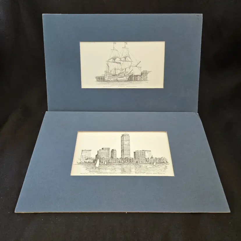 Art Prints Clark Goff Lithographs Mayflower II & PRUDENTIAL TOWER Massachusetts
