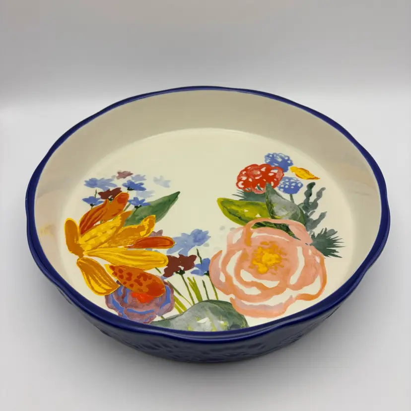 The Pioneer Woman Celia 9" Pie Plate Cobalt Blue Floral Deep Dish Stoneware 2912DMT