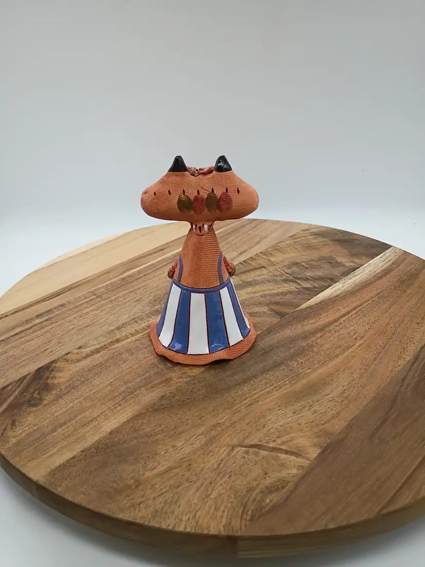 SABA Art Pottery  Peru Terra Cotta Candle Snuffer Anthropomorphic Cat Unsigned