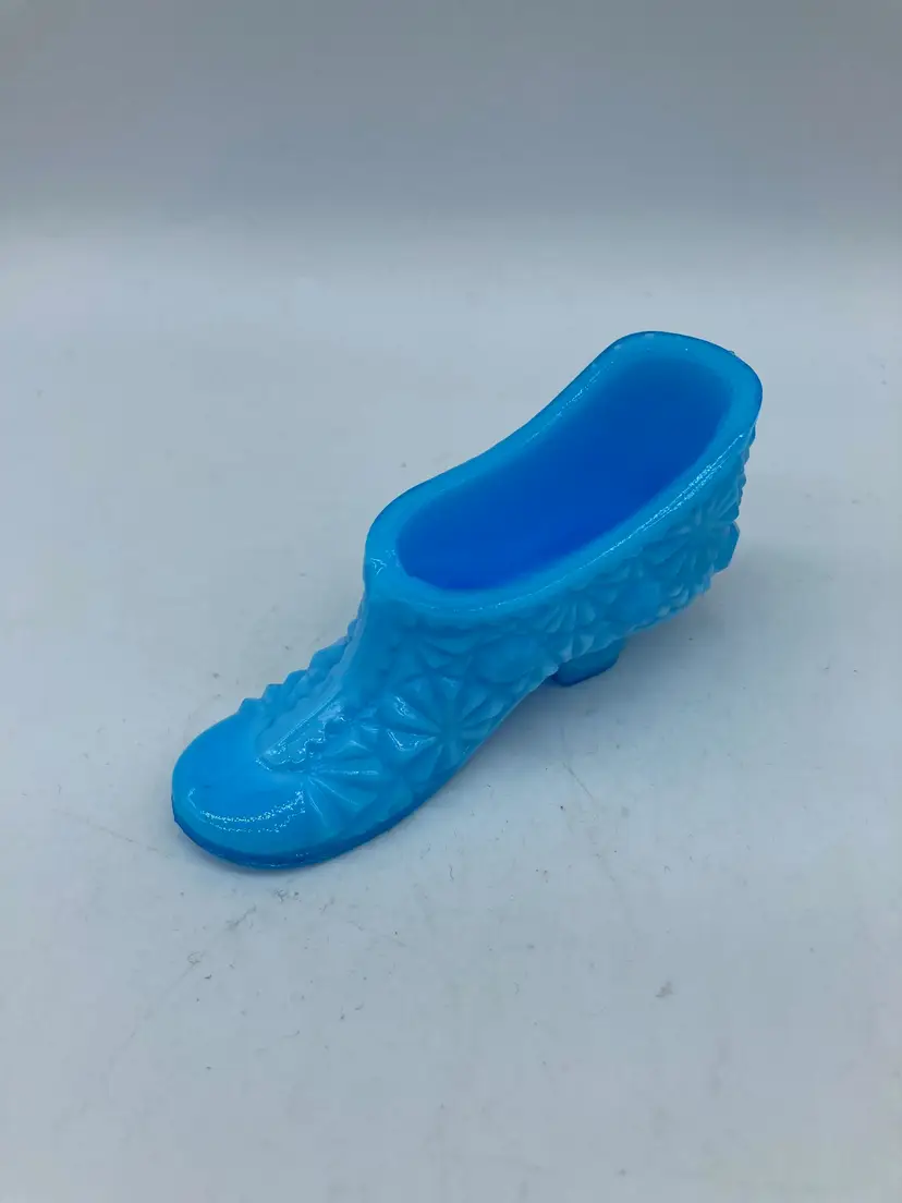 VINTAGE GLASS SHOE/SLIPPER~BLUE SLAG~BUTTON DAISY