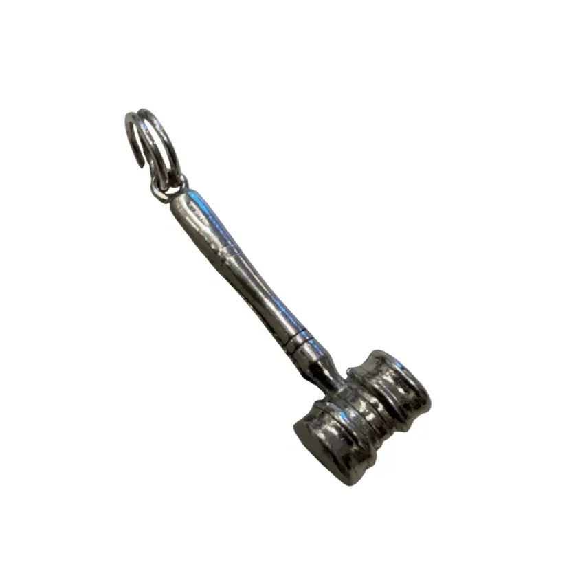 Vintage MCM Sterling Silver Gavel Hammer 3D Charm Pendant