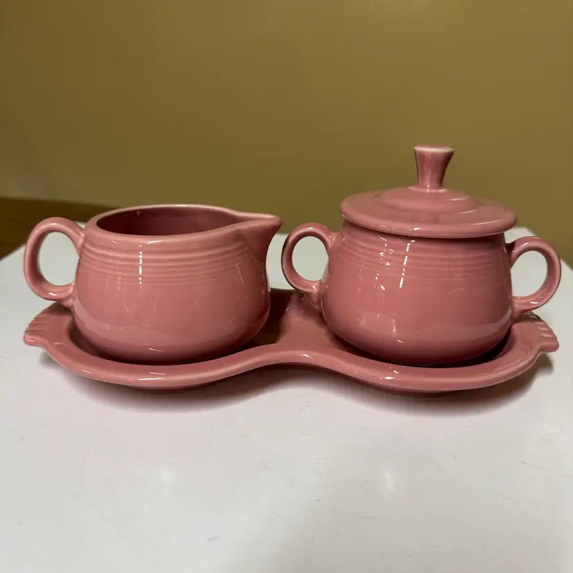 Fiesta Creamer Sugar w/ Tray 4 Piece Set Pink Rose Fiestaware HLC Homer Laughlin