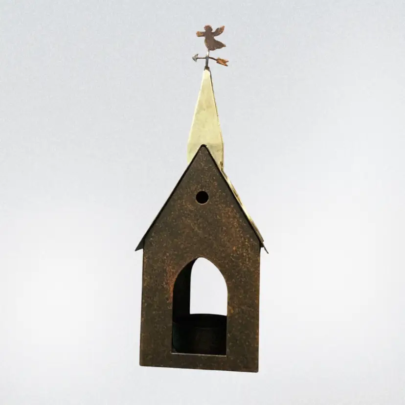 Russ Berrie And Co Metal Church Votive Holder With Angel