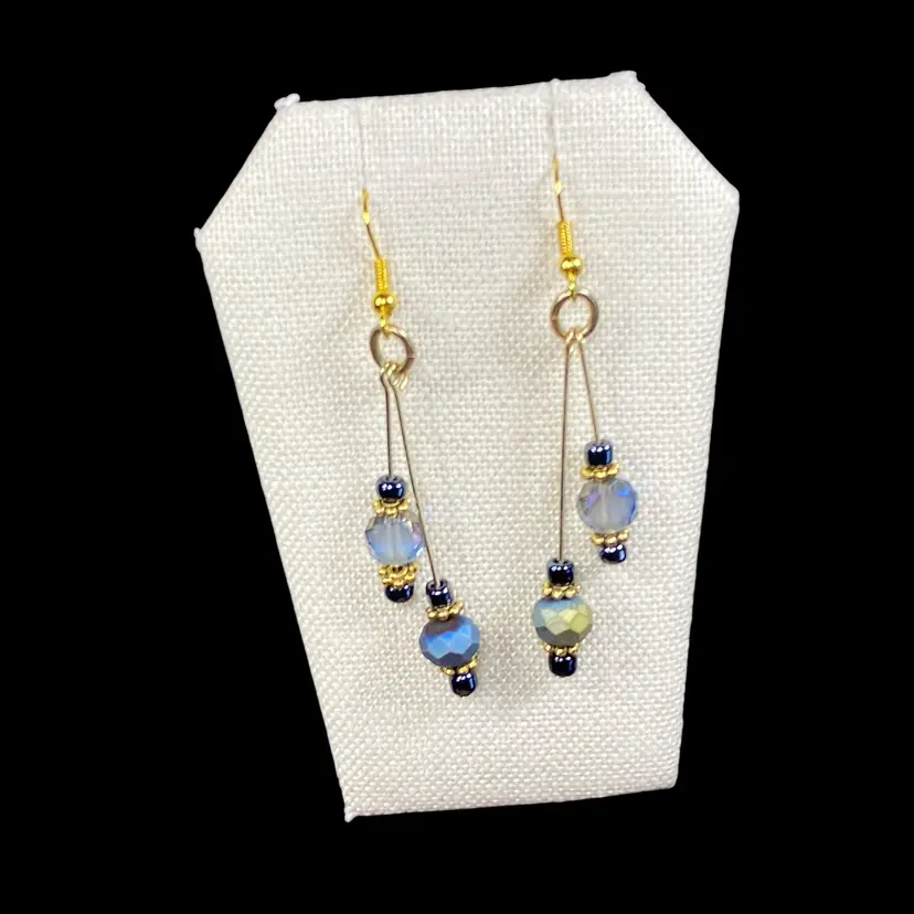 Avante Jewelry Blue Beaded Double Dangle Beaded Earrings Gold Tone