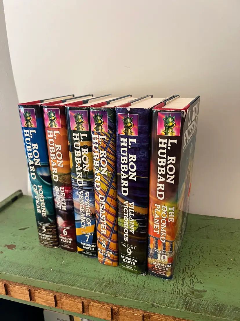 L Ron Hubbard Mission Earth Volume 5-10 Hardcovers with Dust Jackets. First Editions