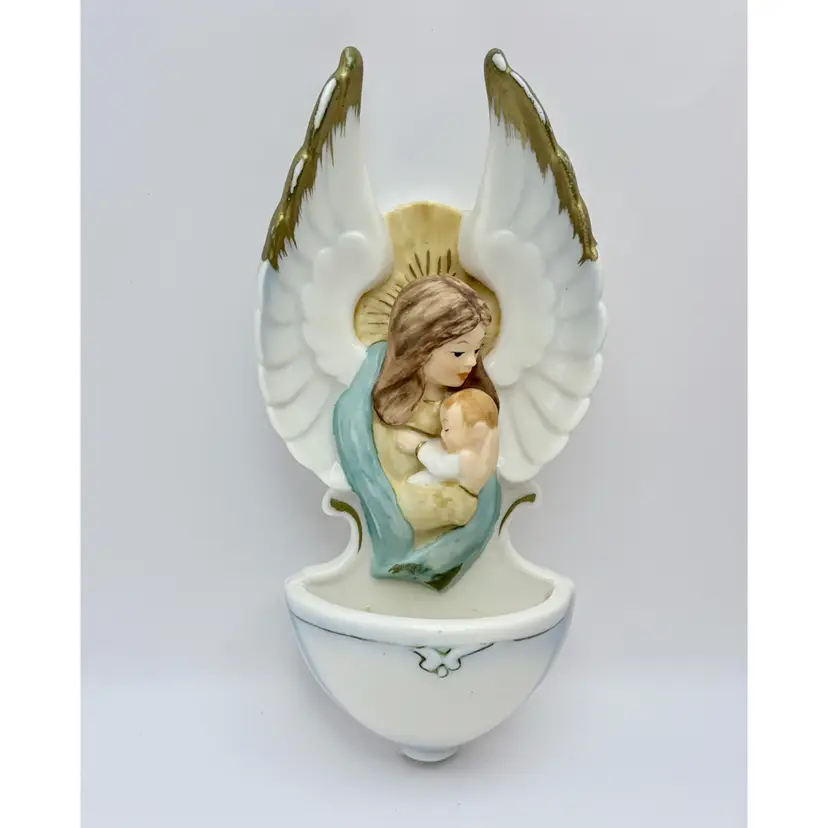 Vintage Goebel Porcelain Holy Water Font Angel Holding Baby #49-016-01-7 Sticker