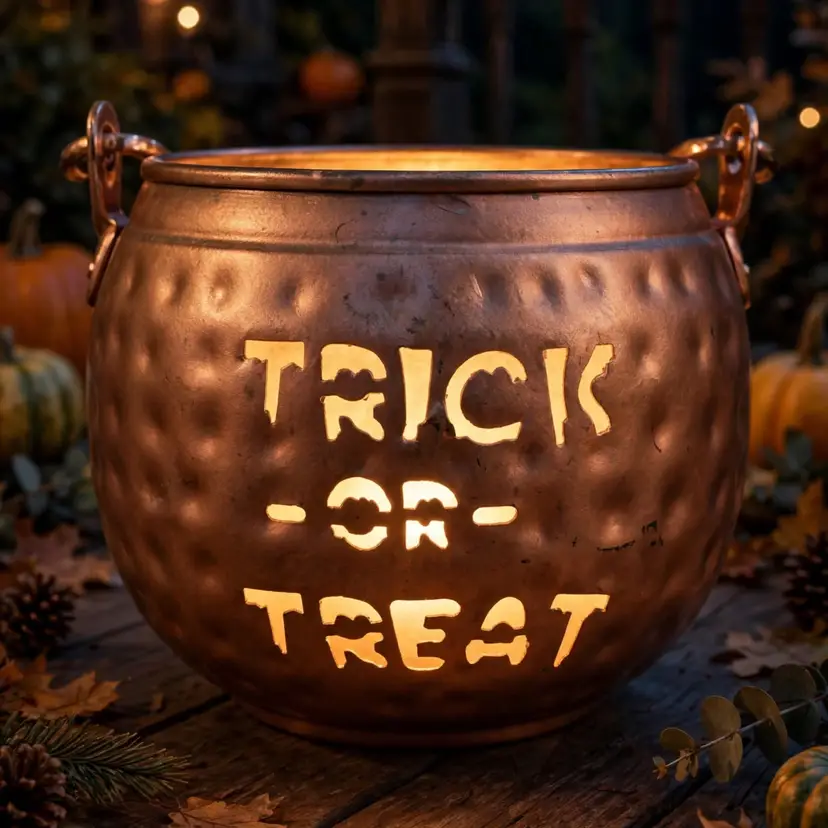 13th & Elm Metal Trick-or-Treat Cauldron Pail Copper/Black Halloween