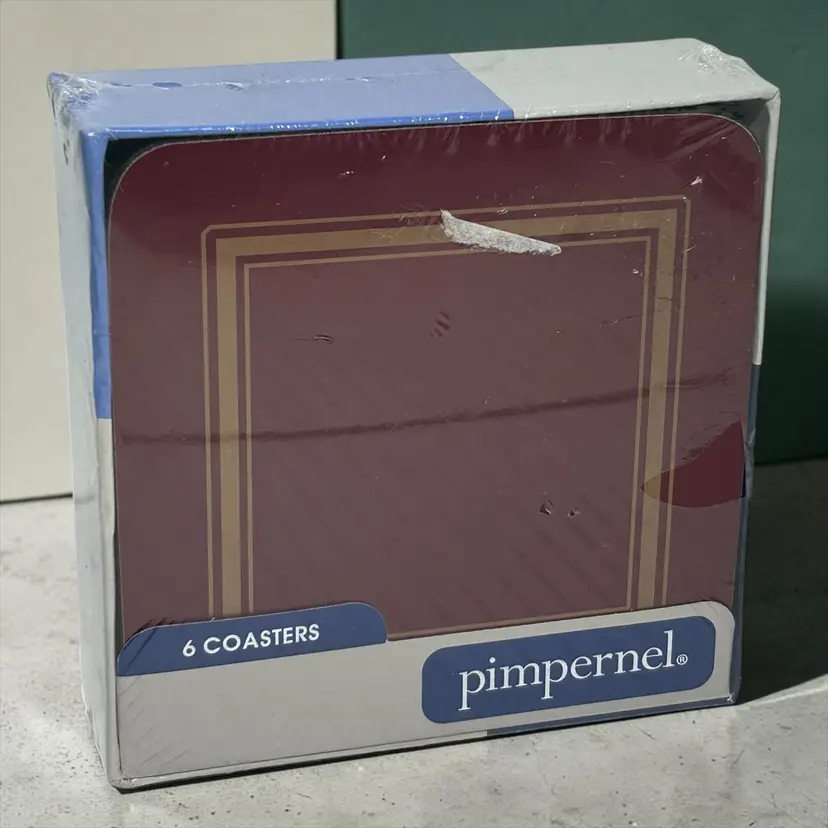 New Vintage Pimpernel Coasters: Burgundy & Gold Cork Backed Set 6 Sealed