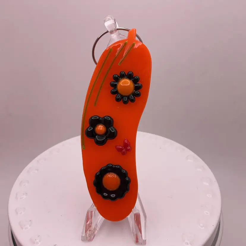 Made by Me! Fused Glass Scary Flowers “In a Pickle" Ornament 3.25” Handcrafted Studio Art