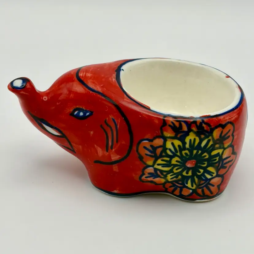 Ceramic Elephant Decorative Planter/Trinket Dish/Tea Light Hand-Painted Floral Design