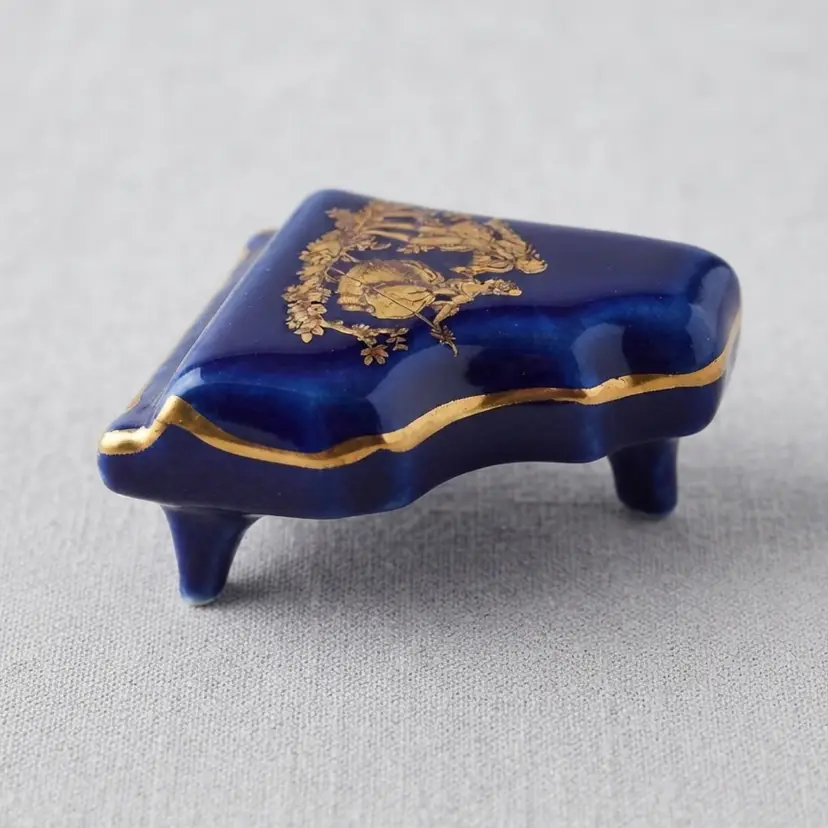 91. Miniature Porcelain Grand Piano – Cobalt Blue & Gold Limoges France
