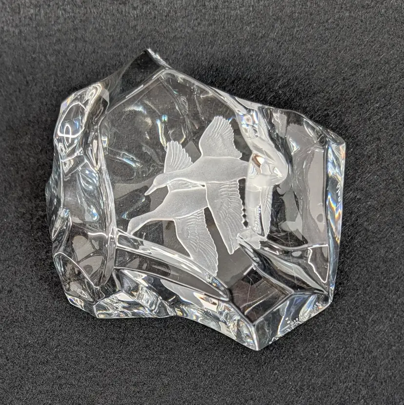 Vintage Val St Lambert Flying Mallards Paperweight Signed Wentz Belgium Crystal