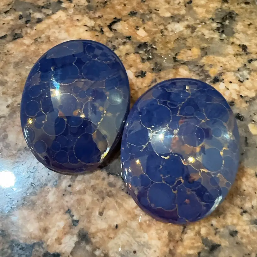 Ceramic Blue And Copper Design Earrings