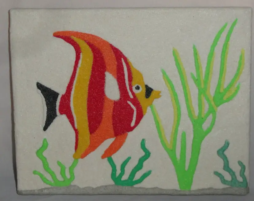 Original Painting Signed & Dated ~ Angel Fish ~ Sand Texture on Canvas