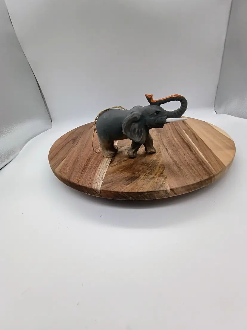 Hand Carved Wooden Elephant Hanging Christmas Ornament Trunk Up for Luck