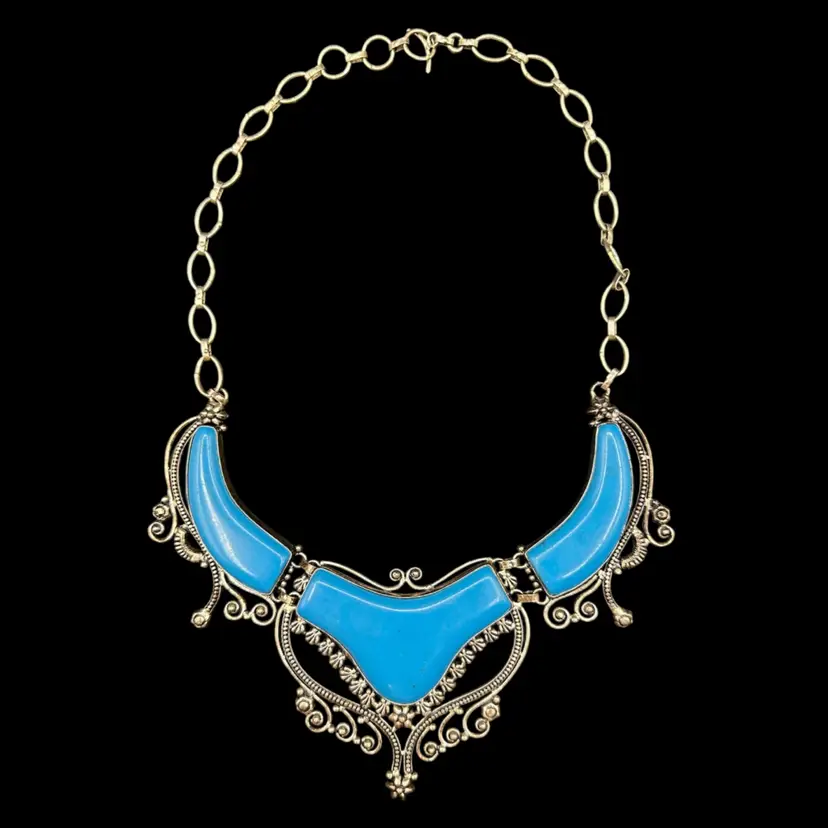 Carolyn Pollack Sterling Silver Bright Blue Turquoise Statement Necklace, Stamped 925
