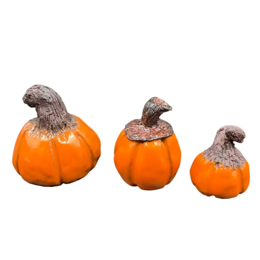 Art, Studio Pottery, Handmade Pumpkins, A Set Of Three Made By Traci Vintage Angel has Makers Mark