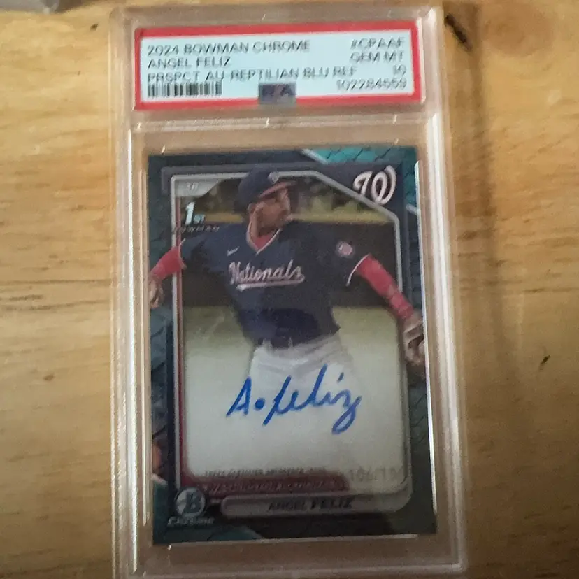 2024 Bowman Chrome - Prospect Autographs Reptilian Blue Refractor #CPA-AF Angel Feliz /150 Washington Nationals