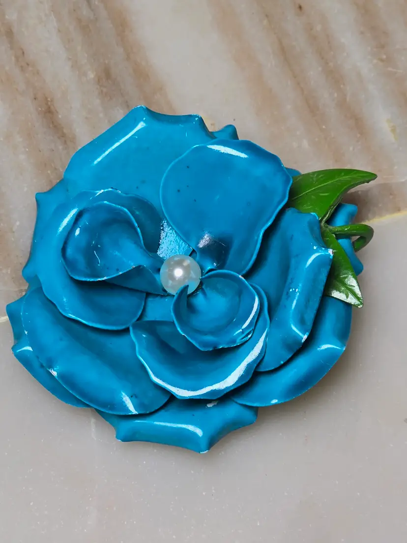 Vintage Blue Enamel Flower Brooch