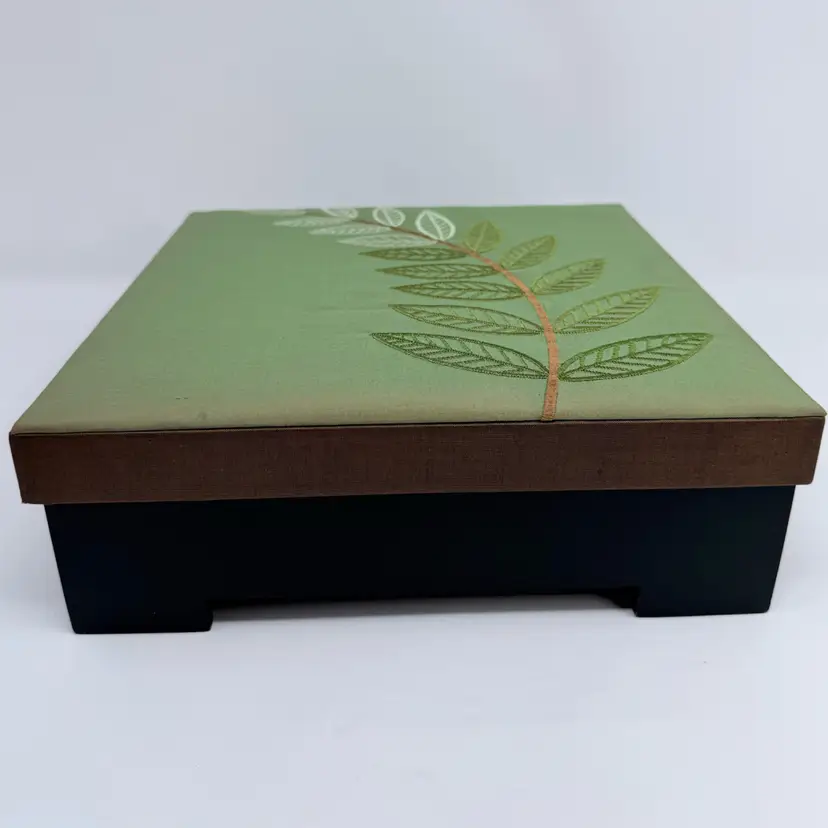 Padded Embroidered Silk Etc Box With Compartmentalised Wooden Base
